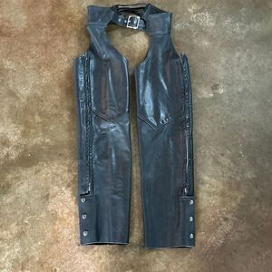 ProTech Performance Full Chaps Genuine Leather Sz Small Biker Motorcycle Black